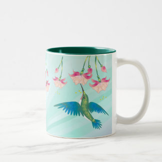 HUMMINGBIRD & FUCHSIA by SHARON SHARPE Two-Tone Coffee Mug