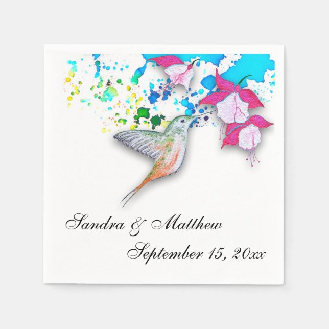 Hummingbird & Fuchsia Personalised Paper Napkins (Front)
