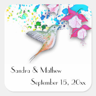 Hummingbird & Fuchsia Personalised Wedding Sticker