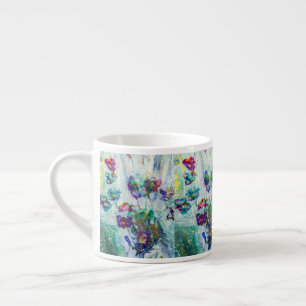 Hummingbird garden abstract painting espresso cup