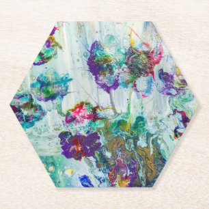 Hummingbird garden abstract painting paper coaster