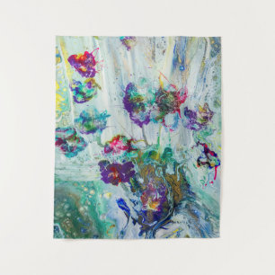 Hummingbird garden abstract painting tapestry