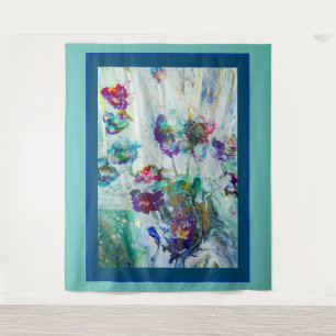 Hummingbird garden abstract painting tapestry