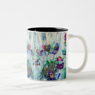 Hummingbird garden abstract painting Two-Tone coffee mug