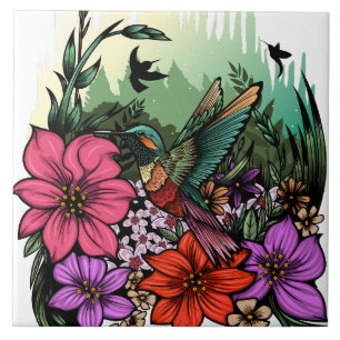 Hummingbird Garden Ceramic Tile