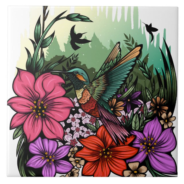Hummingbird Garden Ceramic Tile (Front)