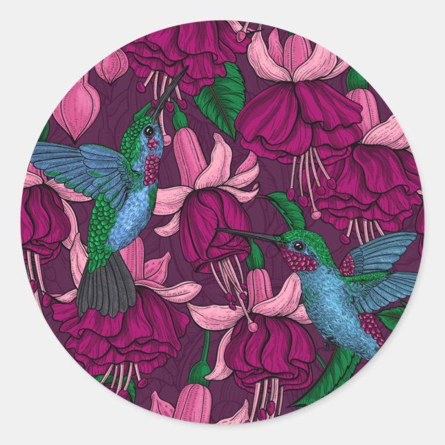 Hummingbird garden classic round sticker (Front)