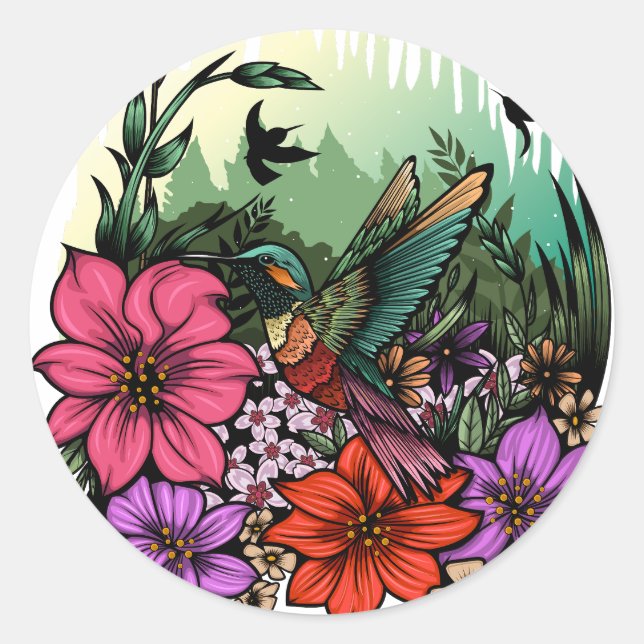Hummingbird Garden Classic Round Sticker (Front)
