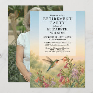 Hummingbird Garden Floral Retirement Party Photo Invitation