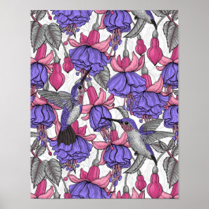 Hummingbird garden in melrose and pink poster