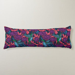 Hummingbird garden in purple and blue body cushion