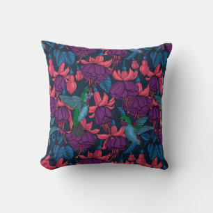 Hummingbird garden in purple and blue cushion
