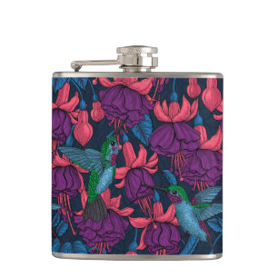 Hummingbird garden in purple and blue hip flask