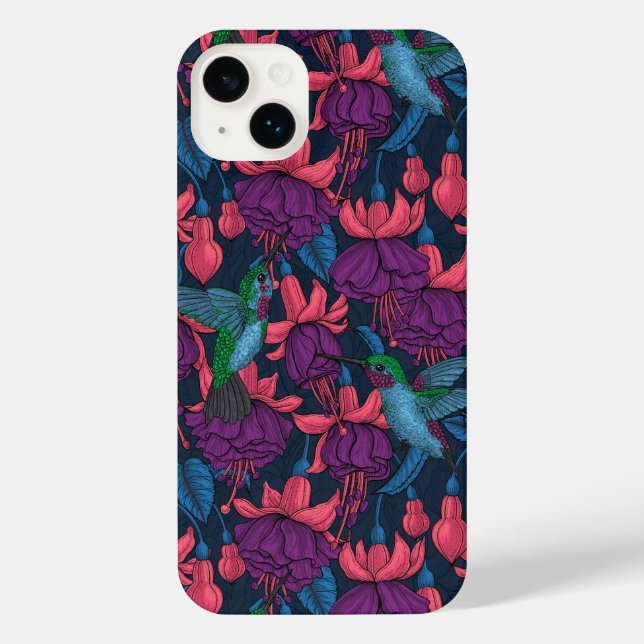 Hummingbird garden in purple and blue iPhone case (Back)