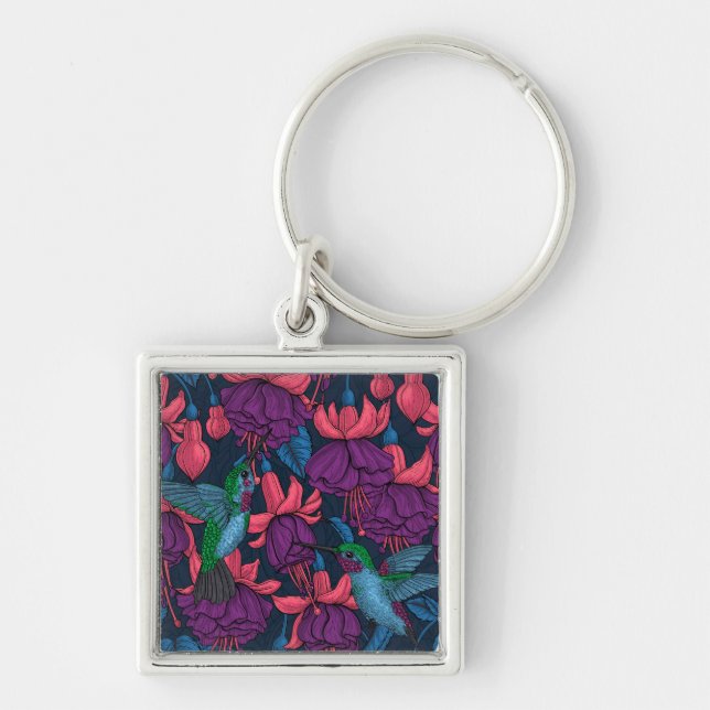 Hummingbird garden in purple and blue key ring (Front)
