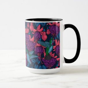 Hummingbird garden in purple and blue mug