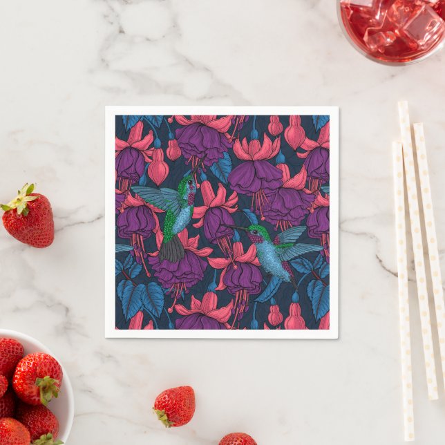 Hummingbird garden in purple and blue napkin (Insitu)