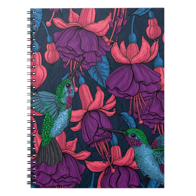 Hummingbird garden in purple and blue notebook (Front)