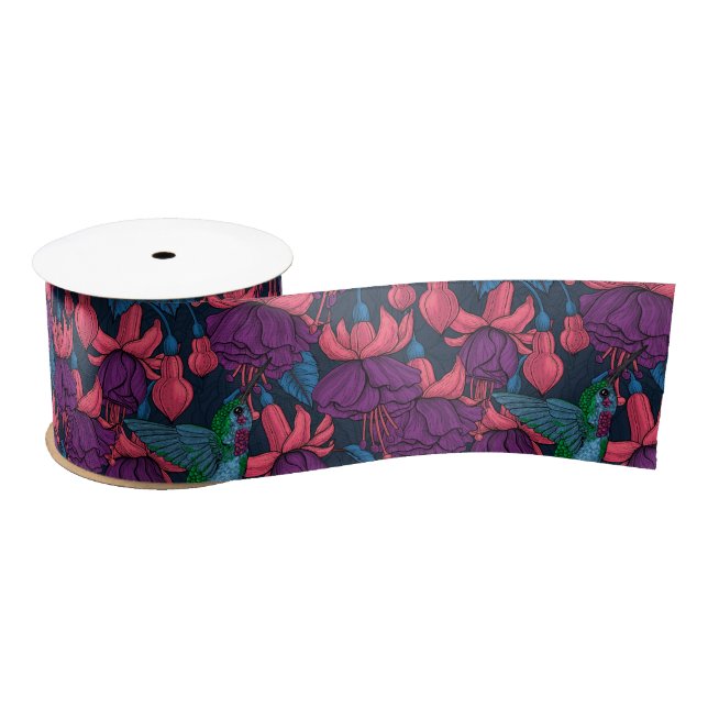 Hummingbird garden in purple and blue satin ribbon (Spool)