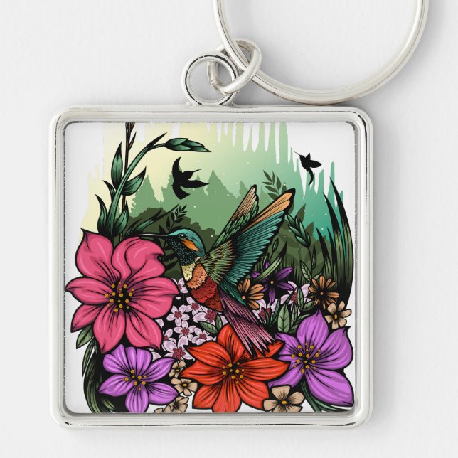 Hummingbird Garden Key Ring (Front)