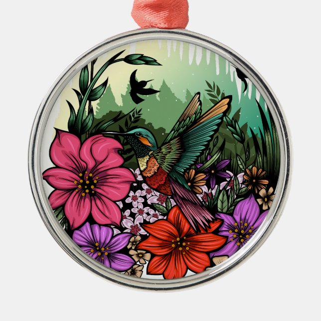 Hummingbird Garden Metal Ornament (Front)