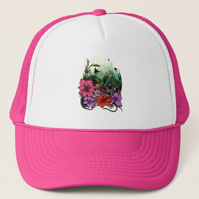 Hummingbird Garden Trucker Hat (Front)