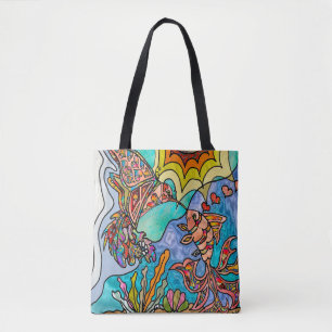 Hummingbird Goldfish Reflection Fantasy Art Tote