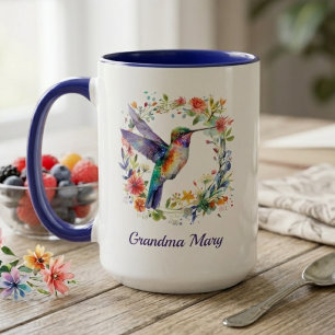 Hummingbird Grandma Name Mug Floral Gift