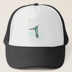 Hummingbird green bird art print trucker hat