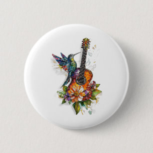 Hummingbird Guitar Floral Musician Nature Lover Bi 6 Cm Round Badge