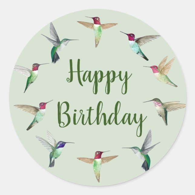 Hummingbird Happy Birthday  Classic Round Sticker (Front)
