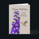 Hummingbird Happy Birthday Granddaughter Card<br><div class="desc">"Hummingbird Happy Birthday Granddaughter" by Catherine Sherman.
A hummingbird sipping nectar from a purple delphinium creates a beautiful greeting for a birthday.</div>