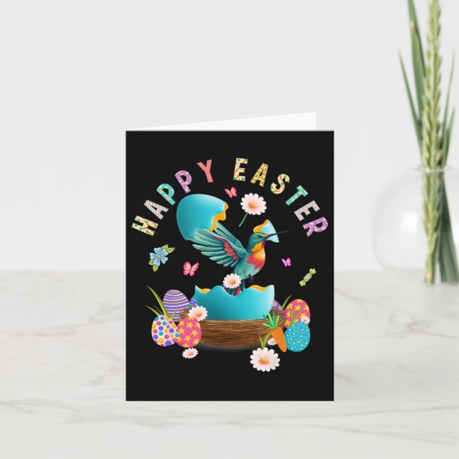 Hummingbird Happy Easter Egg Hunting Easter Day Hu Card (Front)