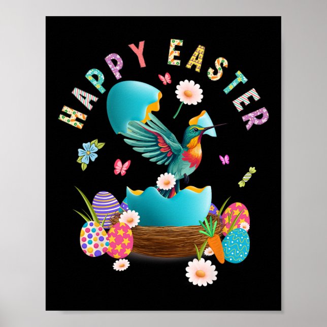 Hummingbird Happy Easter Egg Hunting Easter Day Hu Poster (Front)