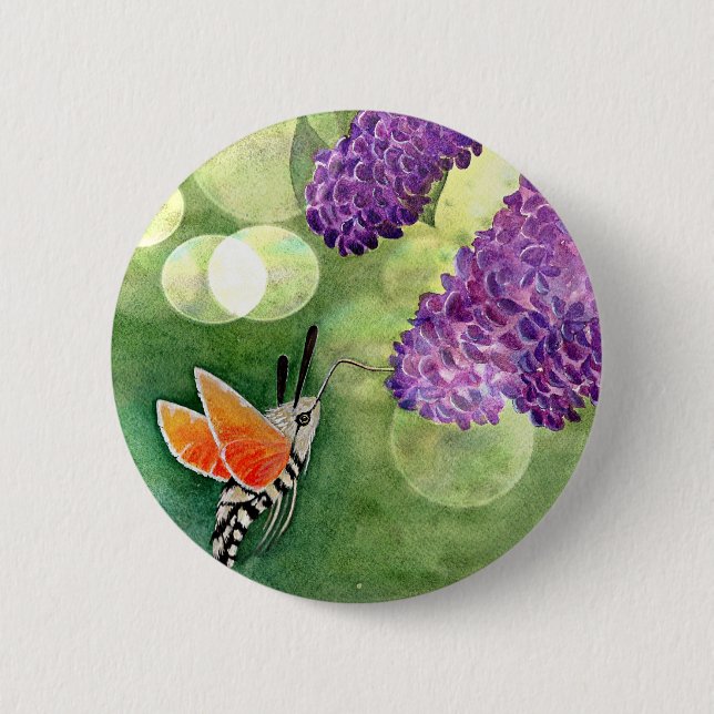 Hummingbird Hawk Moth and Lilacs 6 Cm Round Badge (Front)