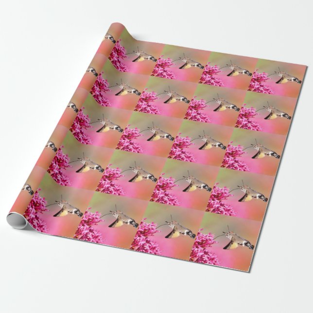Hummingbird Hawk-moth butterfly in flight Wrapping Paper (Unrolled)