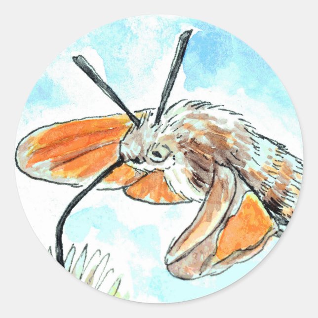 Hummingbird Hawk Moth Painting Classic Round Sticker (Front)