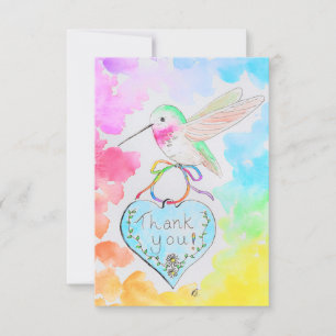 Hummingbird, Heart and Rainbows Thank You Card