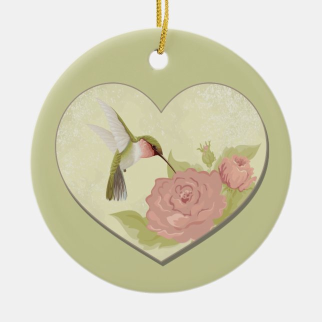 Hummingbird Heart Ceramic Tree Decoration (Front)