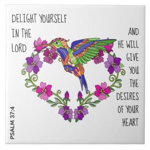 Hummingbird & Heart, w verse from Psalm 37:4 Ceramic Tile