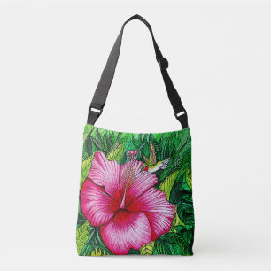 Hummingbird Hibiscus  Crossbody Bag