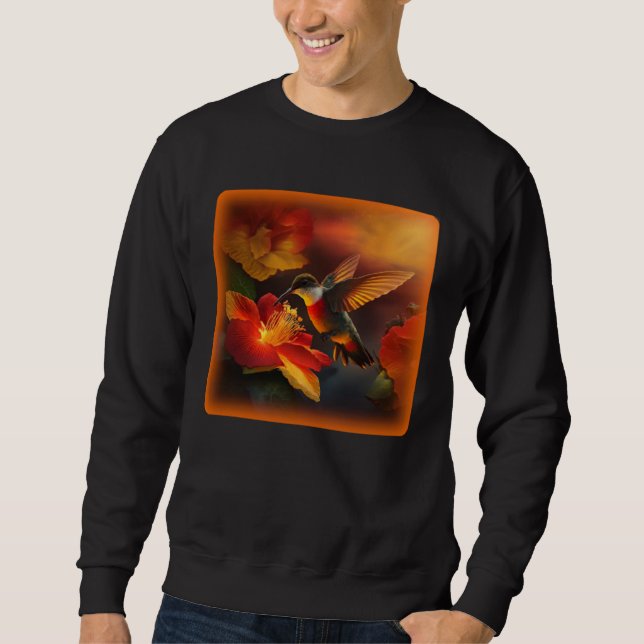 Hummingbird Hibiscus Flower Morning Sunrise Nature Sweatshirt (Front)