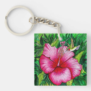 Hummingbird Hibiscus  Key Ring