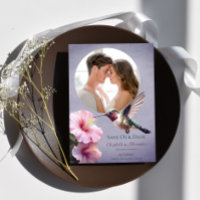 Hummingbird & Hibiscus Photo Save the Date Purple