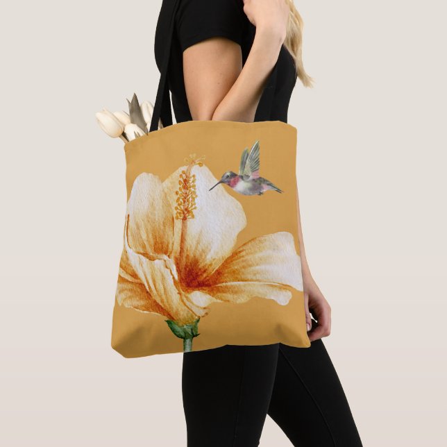 Hummingbird & Hibiscus Tote Bag (Close Up)