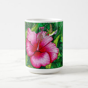 Hummingbird Hibiscus Watercolor Painting Coffee Mug