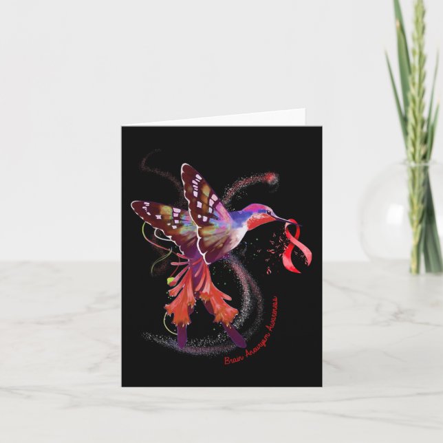 Hummingbird Hold Burgundy Ribbon Brain Aneurysm Aw Card (Front)