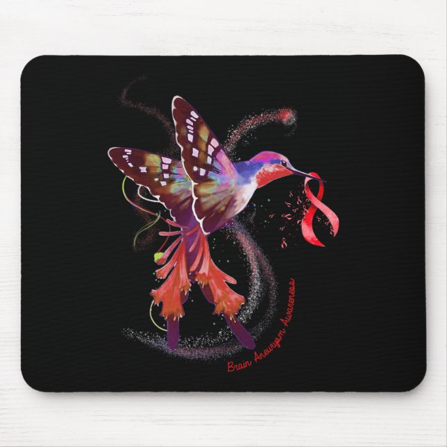 Hummingbird Hold Burgundy Ribbon Brain Aneurysm Aw Mouse Pad (Front)