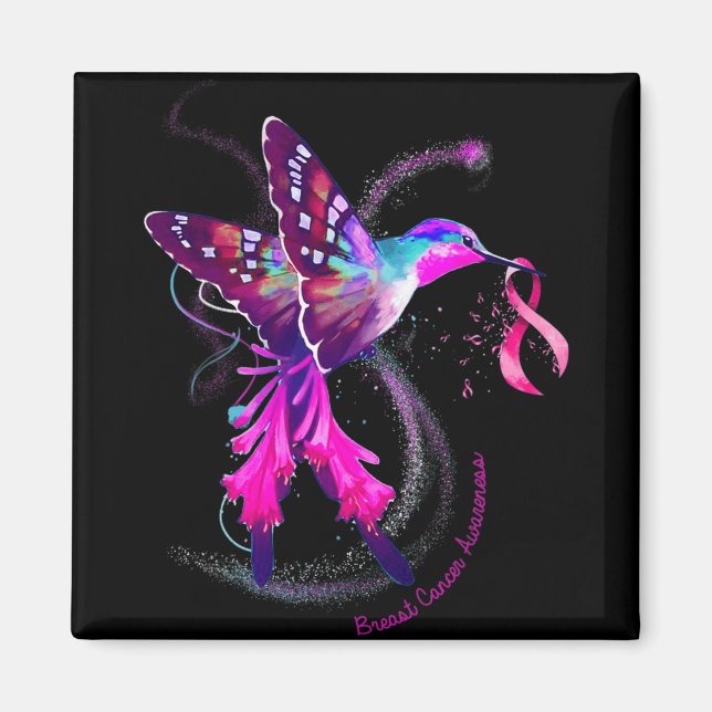 Hummingbird Hold Pink Ribbon Breast Cancer Awarene Magnet (Front)