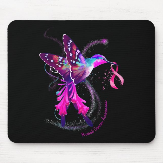 Hummingbird Hold Pink Ribbon Breast Cancer Awarene Mouse Pad (Front)